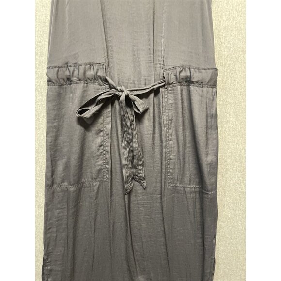 Banana Republic Black Silky Tie Waist Tank Maxi Dress 6 Tall Slits - Picture 7 of 14